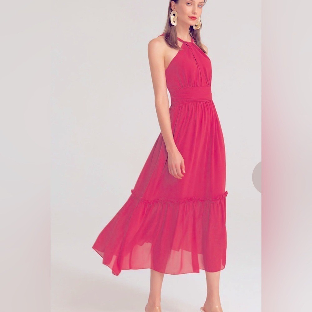 Grace Karin Ruched Halterneck Flared A-Line Elegant Prom Dress Pink Chiffon‎ 2XL